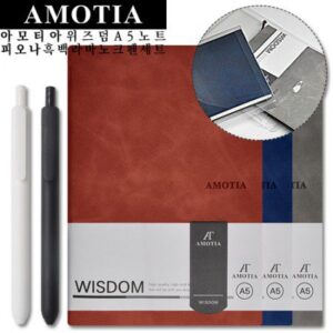 볼펜판촉물 아모티아 위즈덤노트+피오나 흑백 라바노크펜 세트